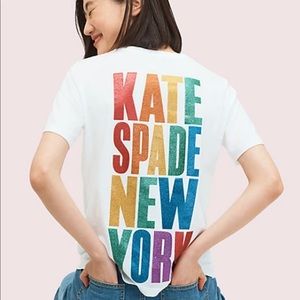 kate spade rainbow glitter logo tee, pride 2020 collection